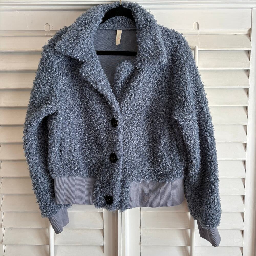 Primi Pale Blue Fuzzy‎ Button Up Jacket Size 1X